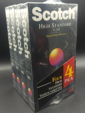 New- Sealed- Scotch T-120 Blank VHS Tapes 4 Pack High Standard Video Tape